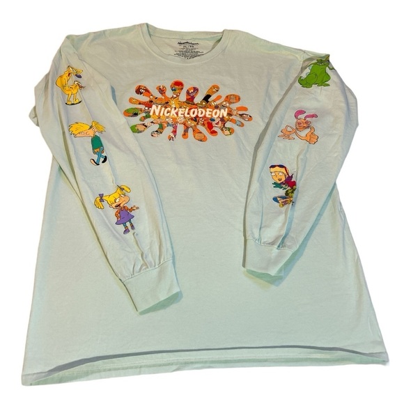 Nickelodeon Faves Long Sleeve T-shirt Graphic Top Crew Neck Green Size XL - Picture 3 of 12
